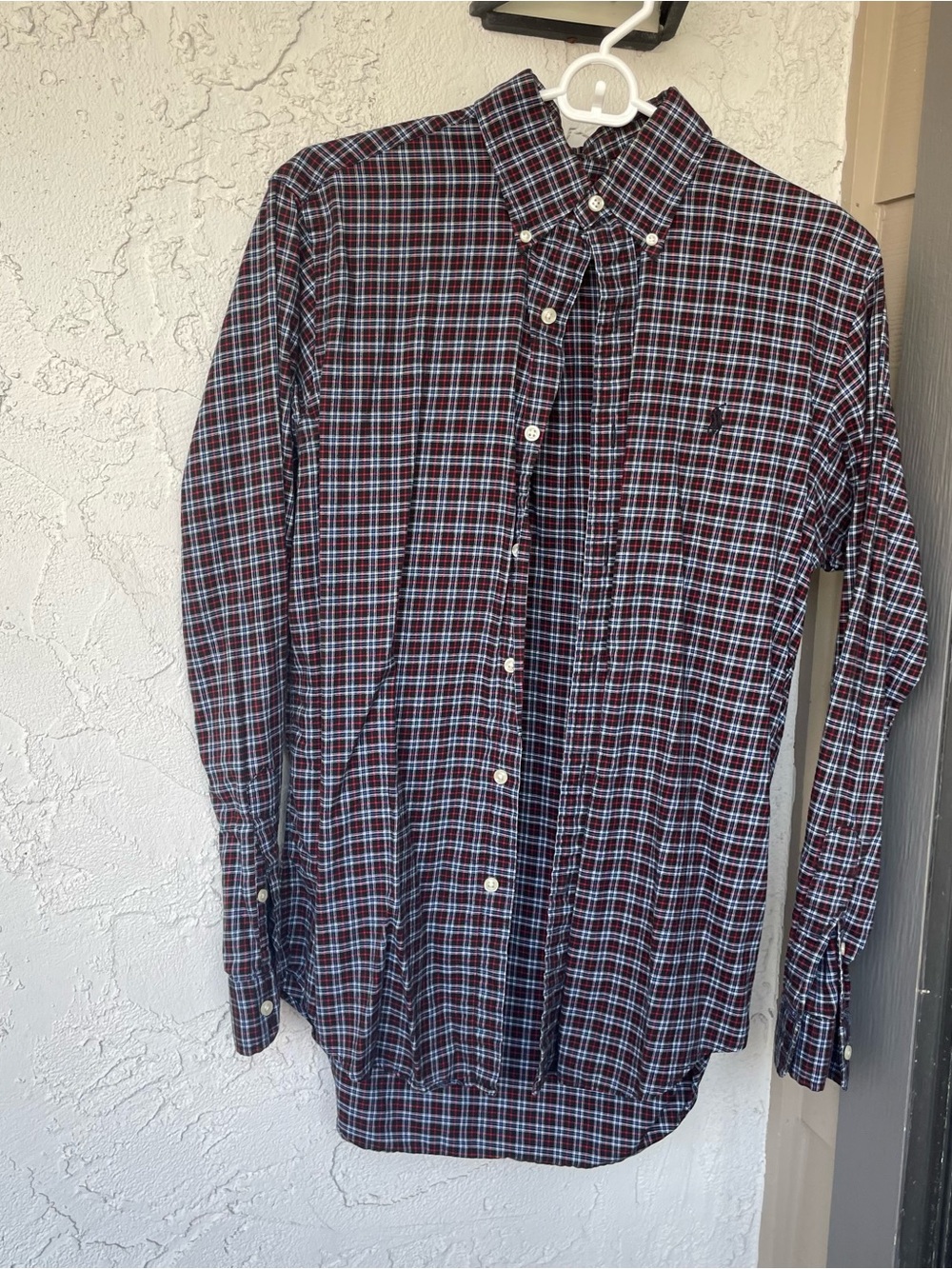Ralph Lauren Men's Burgundy & Blue Plaid Button-Down Shirt